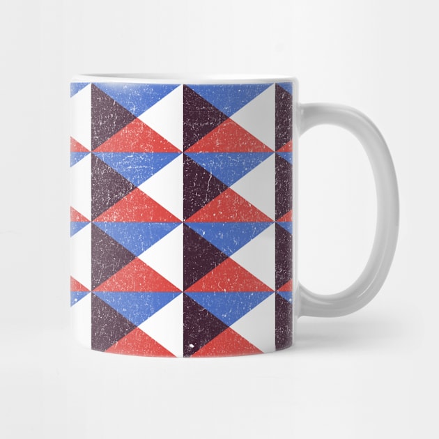 Retro Triangular Geometric Pattern - Red, Blue, White, Black by StudioGrafiikka